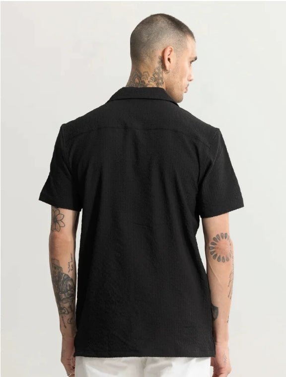 The Obsidian Textural Camp Collar Shirt: Effortless Modernism - Dressthetic