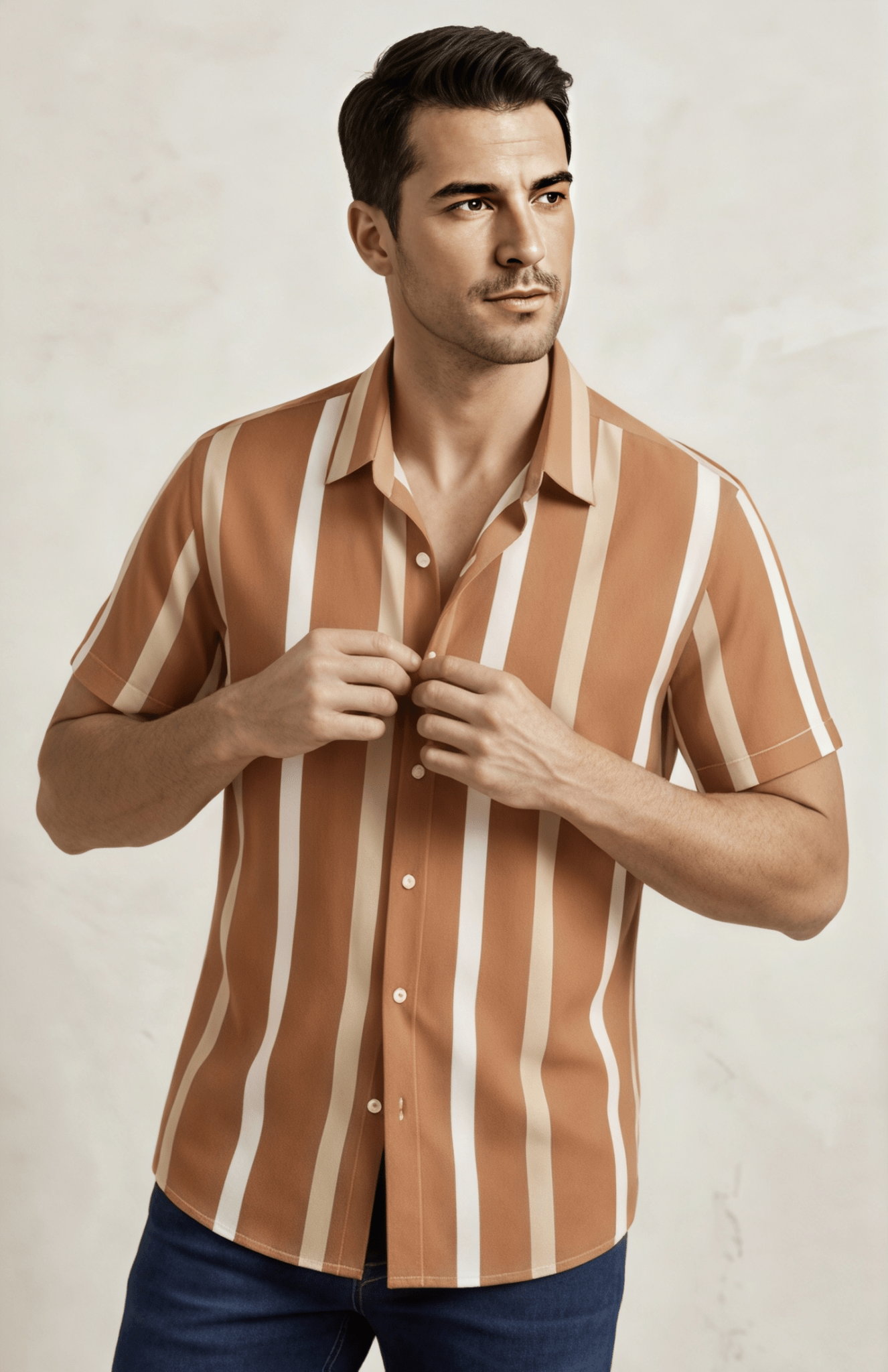The Terracotta Coast Relaxed Cuban Collar Striped Shirt - Dressthetic