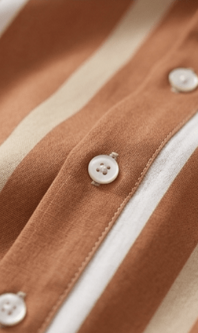 The Terracotta Coast Relaxed Cuban Collar Striped Shirt - Dressthetic