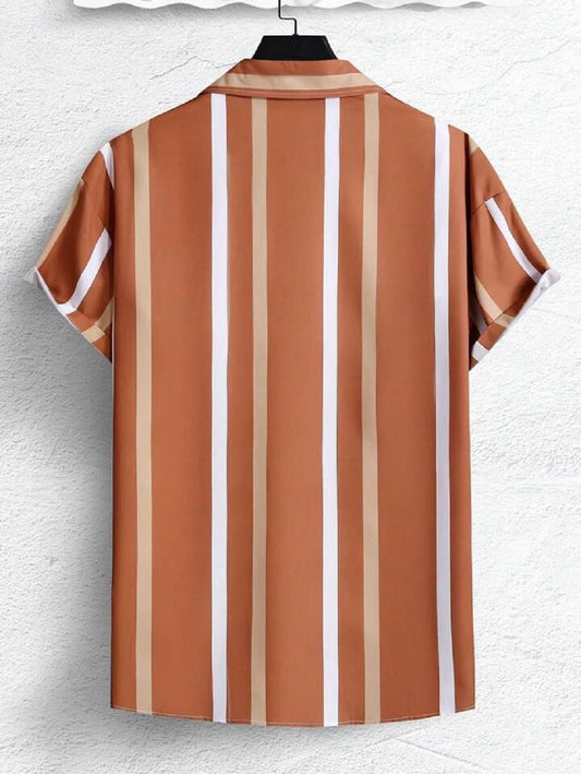 The Terracotta Coast Relaxed Cuban Collar Striped Shirt - Dressthetic