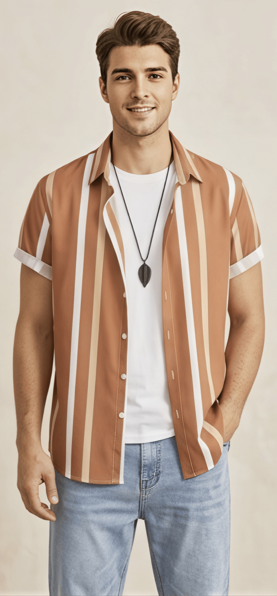 The Terracotta Coast Relaxed Cuban Collar Striped Shirt - Dressthetic
