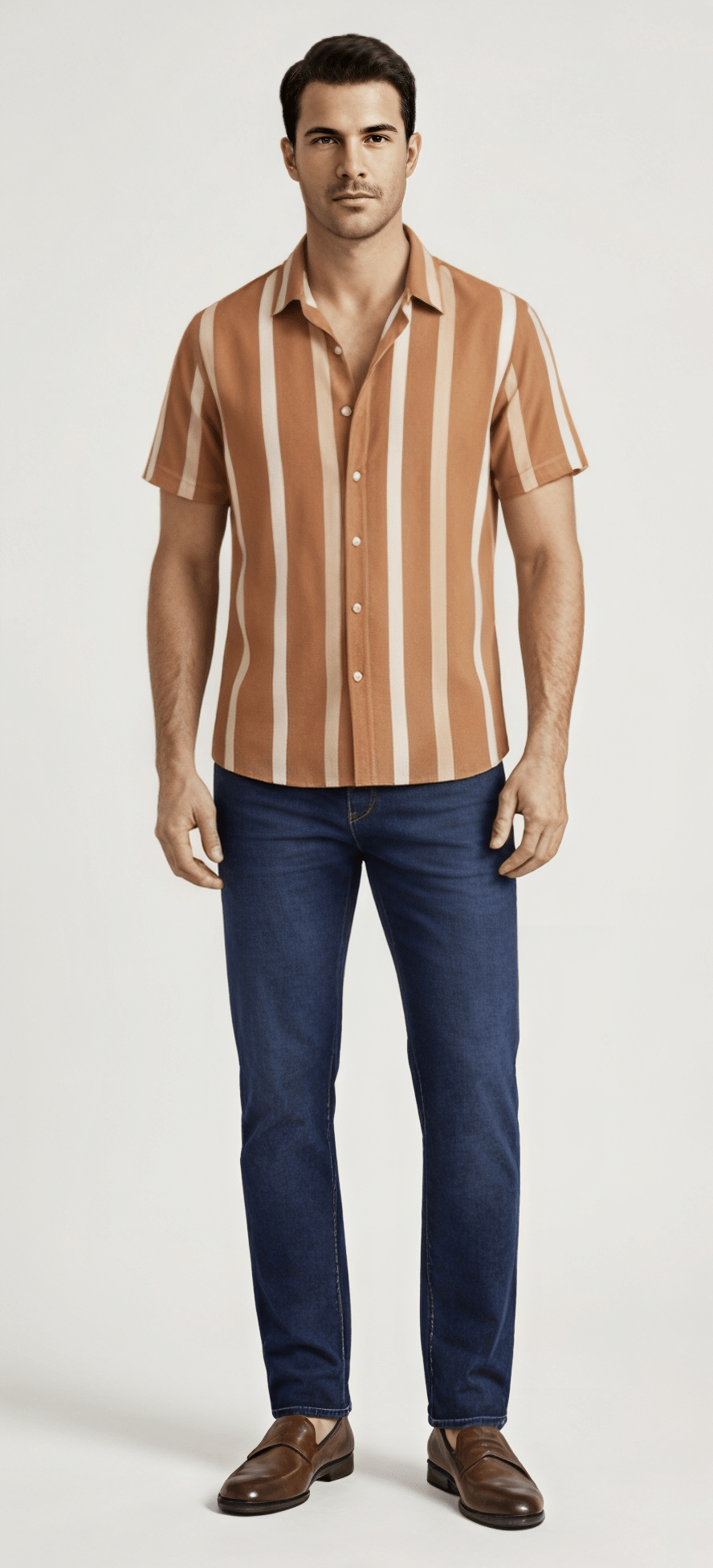 The Terracotta Coast Relaxed Cuban Collar Striped Shirt - Dressthetic